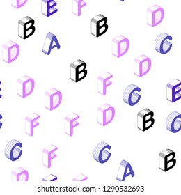 Light Pink, Blue vector seamless background with 3D signs of alphabet. Colorful 3D alphabet signs with gradient on white background. Design for wallpaper, fabric makers.