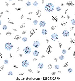 Light Pink, Blue vector seamless doodle texture with leaves, flowers. Shining colorful illustration with leaves, flowers. Pattern for trendy fabric, wallpapers.