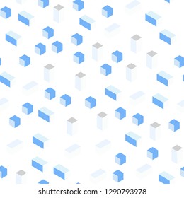 Light Pink, Blue vector seamless, isometric backdrop with rhombus. Glitter abstract illustration with rectangular shapes. Pattern for design of fabric, wallpapers.