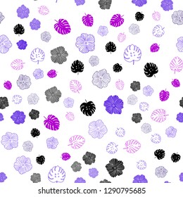 Light Pink, Blue vector seamless doodle template with leaves, flowers. Sketchy doodles on white background. Template for business cards, websites.
