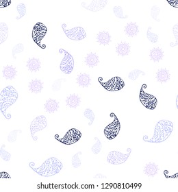 Light Pink, Blue vector seamless doodle template with leaves and flowers. Abstract illustration with leaves, flowers in doodles style. Pattern for design of fabric, wallpapers.