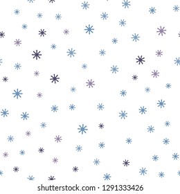 Light Pink, Blue vector seamless cover with beautiful snowflakes. Shining colorful illustration with snow in christmas style. Template for business cards, websites.