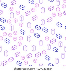 Light Pink, Blue vector seamless, isometric pattern in square style. Illustration with set of colorful rectangles. Design for textile, fabric, wallpapers.