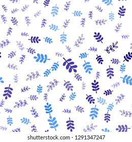 Light Pink, Blue vector seamless doodle background with leaves, branches. Creative illustration in blurred style with leaves, branches. Texture for window blinds, curtains.