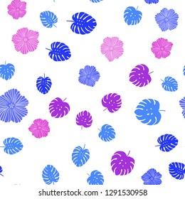 Light Pink, Blue vector seamless abstract backdrop with flowers, leaves. Colorful illustration in doodle style with leaves, flowers. Pattern for design of fabric, wallpapers.