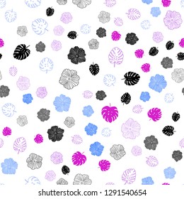 Light Pink, Blue vector seamless abstract pattern with leaves, flowers. Modern abstract illustration with leaves and flowers. Texture for window blinds, curtains.