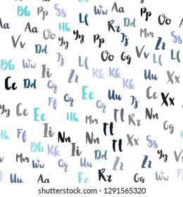 Light Pink, Blue vector seamless pattern with ABC symbols. Colored alphabet signs with gradient on white background. Template for business cards, websites.