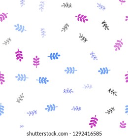 Light Pink, Blue vector seamless natural pattern with leaves. leaves on blurred abstract background with gradient. Design for textile, fabric, wallpapers.