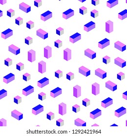 Light Pink, Blue vector seamless, isometric template with rhombus. Illustration with set of colorful rectangles. Design for textile, fabric, wallpapers.