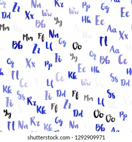 Light Pink, Blue vector seamless background with signs of alphabet. Modern geometrical illustration with ABC english symbols. Pattern for trendy fabric, wallpapers.