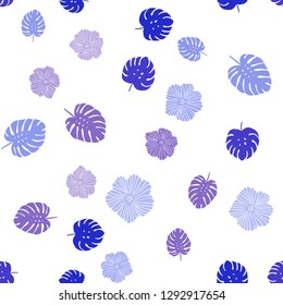 Light Pink, Blue vector seamless doodle template with flowers, leaves. An elegant bright illustration with leaves and flowers. Design for textile, fabric, wallpapers.