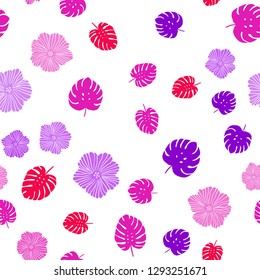 Light Pink, Blue vector seamless abstract background with flowers, leaves. Doodle illustration of leaves and flowers in Origami style. Design for wallpaper, fabric makers.