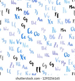 Light Pink, Blue vector seamless background with signs of alphabet. Colored alphabet signs with gradient on white background. Design for textile, fabric, wallpapers.