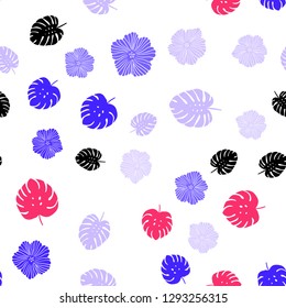 Light Pink, Blue vector seamless abstract background with flowers, leaves. Shining colored illustration with leaves and flowers. Design for textile, fabric, wallpapers.
