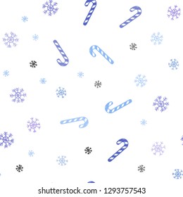 Light Pink, Blue vector seamless pattern with delicious xmas candies.