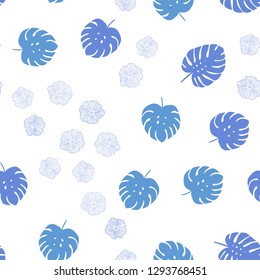 Light Pink, Blue vector seamless natural backdrop with flowers, leaves. Brand new colored illustration with leaves and flowers. Design for textile, fabric, wallpapers.