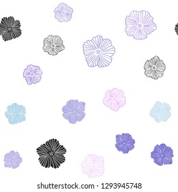 Light Pink, Blue vector seamless natural artwork with flowers. Doodle illustration of flowers in Origami style. Template for business cards, websites.