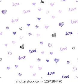 Light Pink, Blue vector seamless pattern with phrase LOVE YOU, hearts. Illustration with phrase LOVE YOU, hearts for valentine's day. Design for textile, fabric, wallpapers.