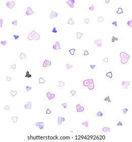 Light Pink, Blue vector seamless layout with sweet hearts. Glitter abstract illustration with colorful hearts in romantic style. Design for ad, poster, banner of Valentine Day.