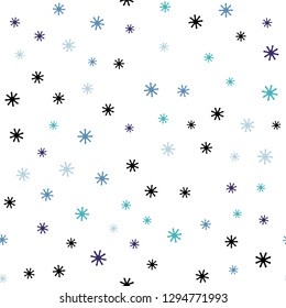 Light Pink, Blue vector seamless cover with beautiful snowflakes. Glitter abstract illustration with crystals of ice. Template for business cards, websites.