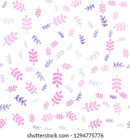 Light Pink, Blue vector seamless doodle template with leaves, branches. Sketchy doodles on white background. Texture for window blinds, curtains.
