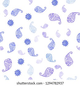 Light Pink, Blue vector seamless doodle background with leaves and flowers. Leaves and flowers with gradient on white background. Pattern for design of fabric, wallpapers.
