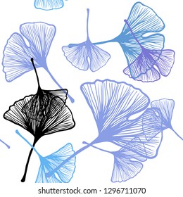 Light Pink, Blue vector seamless doodle pattern with leaves. Sketchy doodles with leaves on blurred background. Design for textile, fabric, wallpapers.