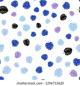Light Pink, Blue vector seamless abstract pattern with leaves. Colorful abstract illustration with leaves in doodle style. Texture for window blinds, curtains.