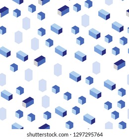 Light Pink, Blue vector seamless, isometric pattern in square style. Rectangles on abstract background with colorful gradient. Design for textile, fabric, wallpapers.