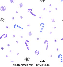 Light Pink, Blue vector seamless background with tasty xmas sweets.