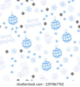 Light Pink, Blue vector seamless template with ice snowflakes, balls, socks, mittens. Glitter abstract illustration with gradient. Pattern for design of fabric, wallpapers.