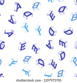 Light Pink, Blue vector seamless layout with 3D latin alphabet. Colorful 3D alphabet signs with gradient on white background. Pattern for trendy fabric, wallpapers.