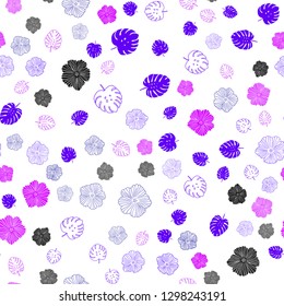 Light Pink, Blue vector seamless natural background with leaves, flowers. Doodle illustration of leaves and flowers in Origami style. Pattern for trendy fabric, wallpapers.
