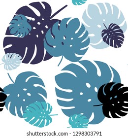 Light Pink, Blue vector seamless natural pattern with leaves. Sketchy doodles with leaves on blurred background. Texture for window blinds, curtains.