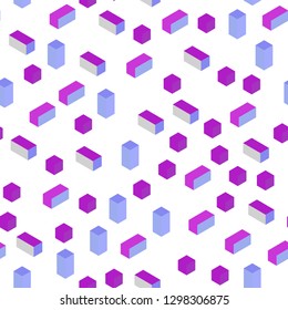 Light Pink, Blue vector seamless, isometric cover in polygonal style. Rectangles on abstract background with colorful gradient. Pattern for trendy fabric, wallpapers.