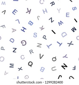 Light Pink, Blue vector seamless pattern with ABC symbols. Blurred design in simple style with signs of alphabet. Pattern for trendy fabric, wallpapers.