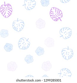 Light Pink, Blue vector seamless natural artwork with flowers, leaves. Colorful illustration in doodle style with leaves, flowers. Pattern for design of fabric, wallpapers.