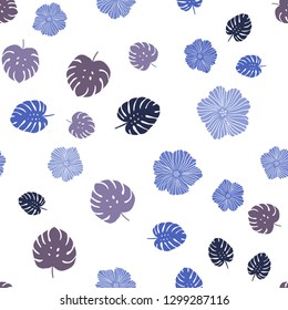 Light Pink, Blue vector seamless doodle background with flowers, leaves. Doodle illustration of leaves and flowers in Origami style. Texture for window blinds, curtains.