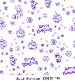 Light Pink, Blue vector seamless texture with colored snowflakes, balls, socks, mittens. Colorful illustration with xmas symbols. Pattern for trendy fabric, wallpapers.