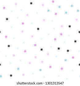Light Pink, Blue vector seamless pattern with christmas snowflakes. Glitter abstract illustration with crystals of ice. Texture for window blinds, curtains.