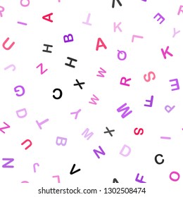 Light Pink, Blue vector seamless backdrop with english symbols. Modern geometrical illustration with ABC english symbols. Template for business cards, websites.