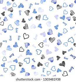 Light Pink, Blue vector seamless pattern with phrase LOVE YOU, hearts. Colorful gradient phrase LOVE YOU, hearts in abstract style. Pattern for design of fabric, wallpapers.