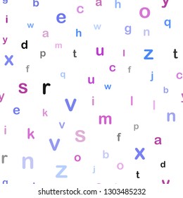 Light Pink, Blue vector seamless background with signs of alphabet. Colored alphabet signs with gradient on white background. Texture for window blinds, curtains.