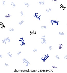 Light Pink, Blue vector seamless background with words of sales. Abstract illustration with colorful gradient symbols of sales. Pattern for ads, posters, banners of sales.