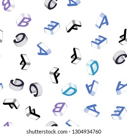 Light Pink, Blue vector seamless background with 3D signs of alphabet. Modern geometrical illustration with 3D ABC english symbols. Pattern for trendy fabric, wallpapers.