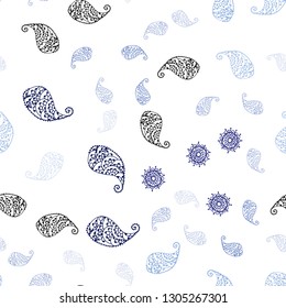 Light Pink, Blue vector seamless doodle texture with leaves and flowers. Doodle illustration of leaves and flowers in Origami style. Texture for window blinds, curtains.