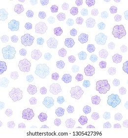 Light Pink, Blue vector seamless elegant wallpaper with flowers. Glitter abstract illustration with flowers. Texture for window blinds, curtains.