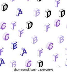 Light Pink, Blue vector seamless pattern with 3D ABC symbols. Colorful 3D alphabet signs with gradient on white background. Design for textile, fabric, wallpapers.