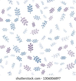 Light Pink, Blue vector seamless doodle pattern with leaves, branches. Sketchy doodles on white background. Template for business cards, websites.
