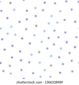 Light Pink, Blue vector seamless cover with beautiful snowflakes. Shining colorful illustration with snow on abstract template. Template for business cards, websites.